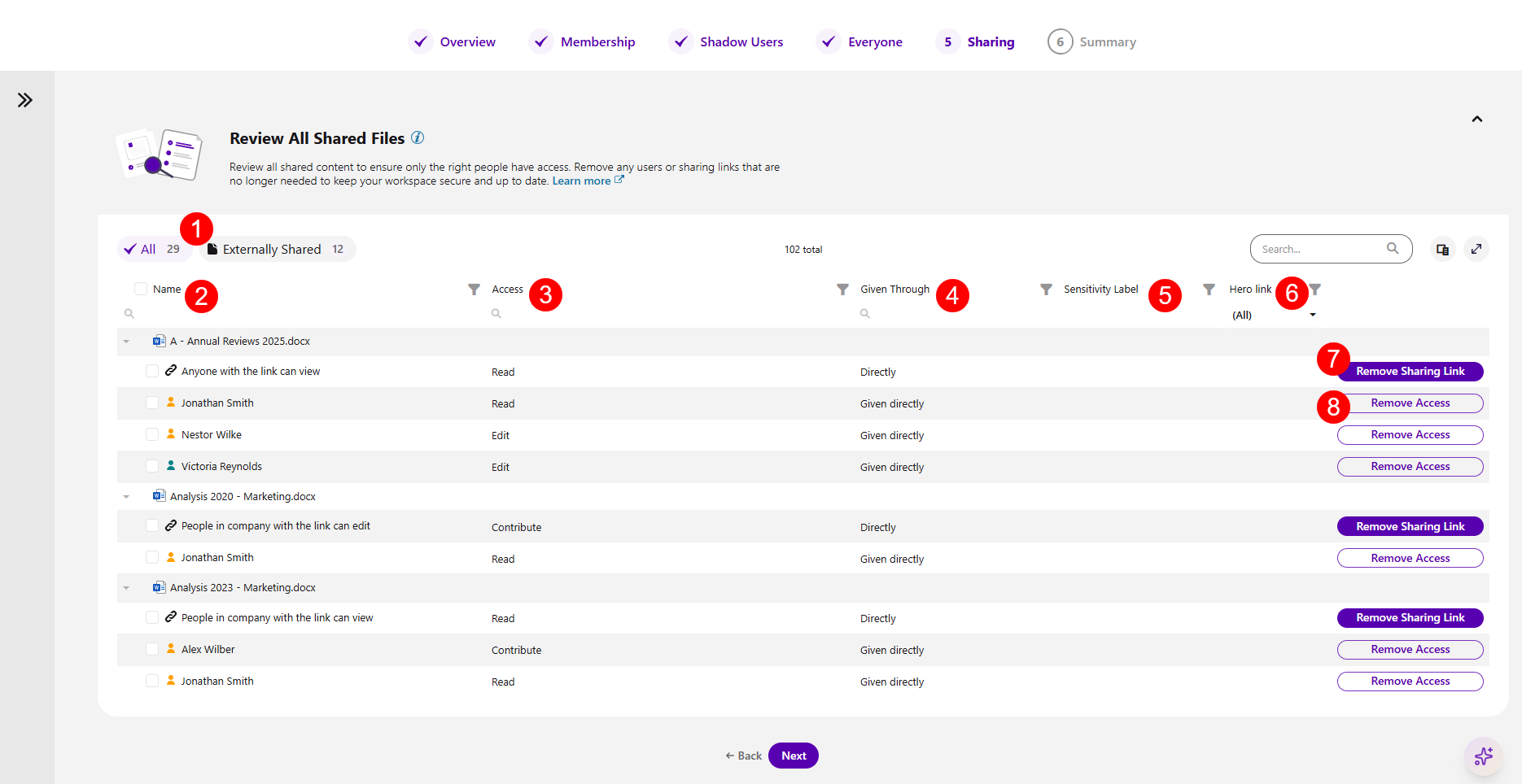 Workspace Review - Sharing Step - Review All Shared Files
