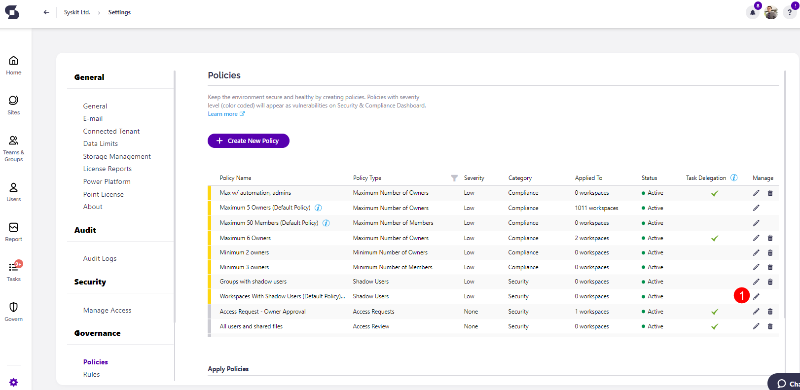 Workspaces with Shadow Users - Edit Policy
