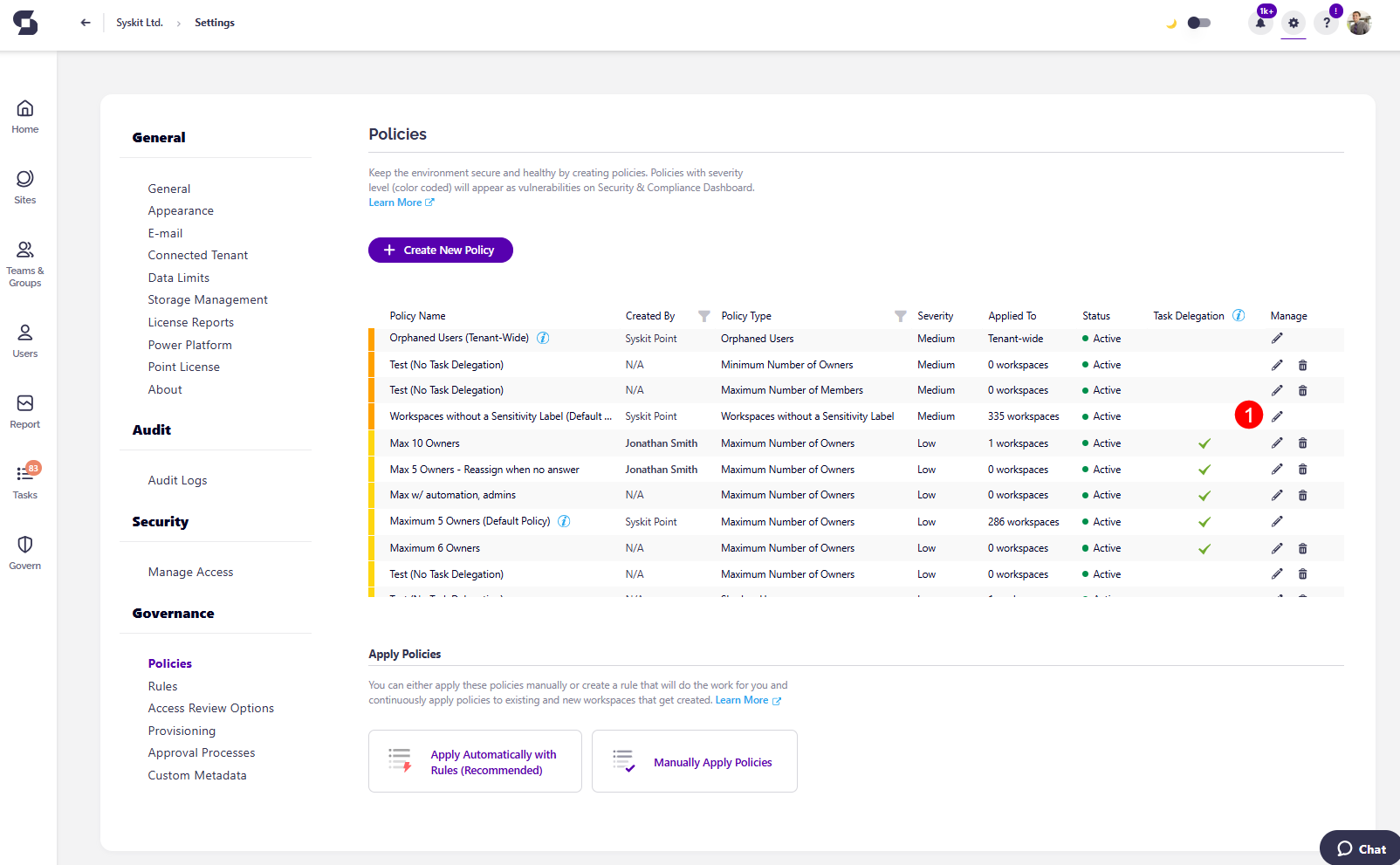 Workspaces Without a Sensitivity Label - Edit Policy